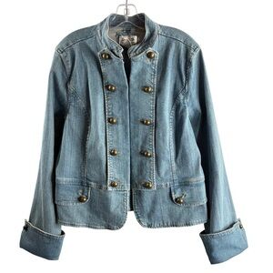 LIVE A LITTLE Denim Y2K Military-Style Button Jacket - Light Blue